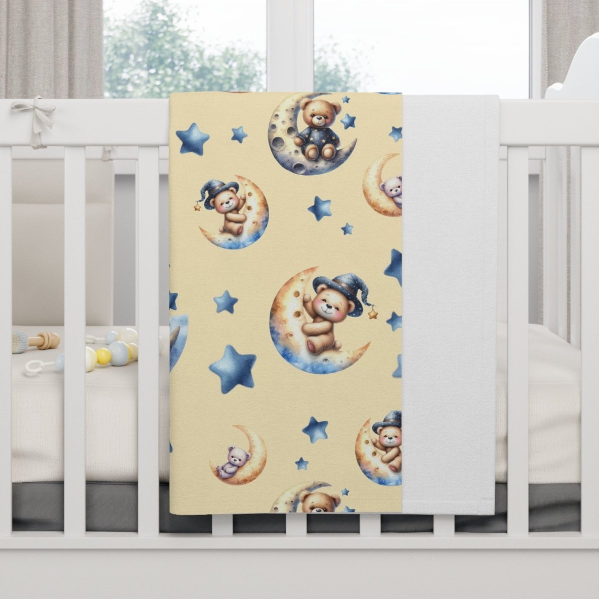 Baby Blanket - Cute Bears on Crescent Moons and Stars Design