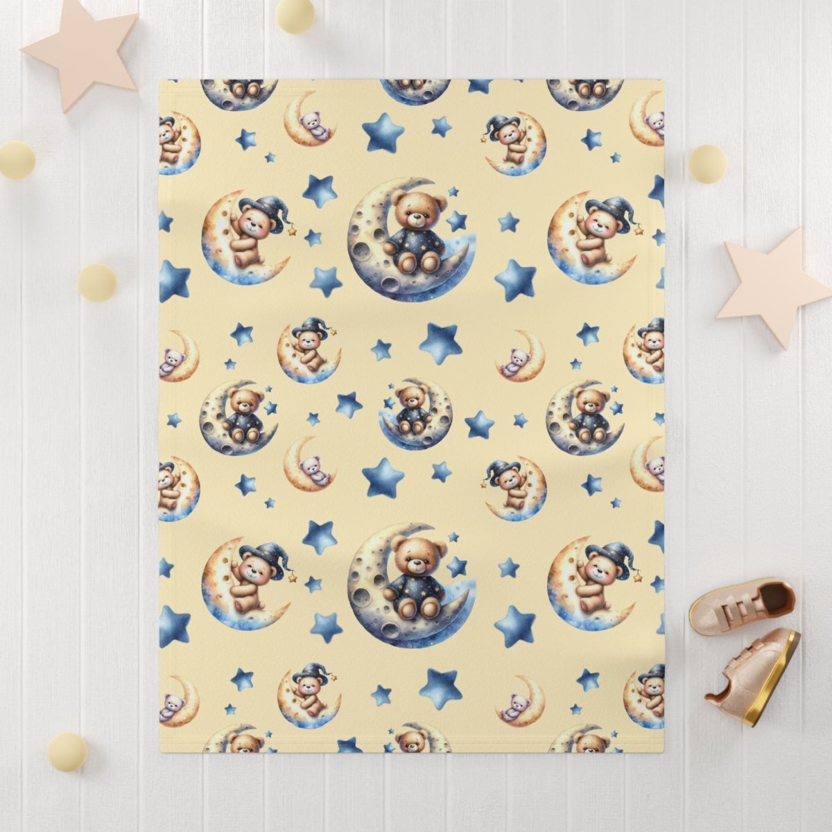 Baby Blanket - Cute Bears on Crescent Moons and Stars Design