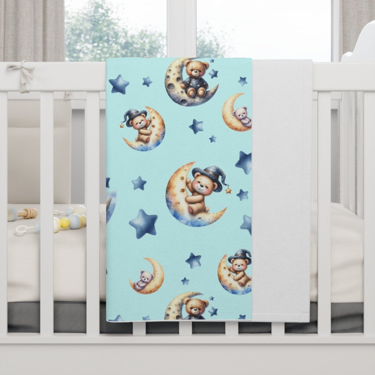 Baby Blanket - Cute Bears on Crescent Moons and Stars Design