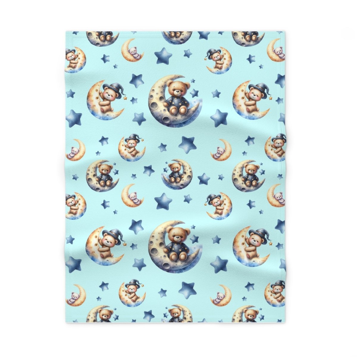 Baby Blanket - Cute Bears on Crescent Moons and Stars Design