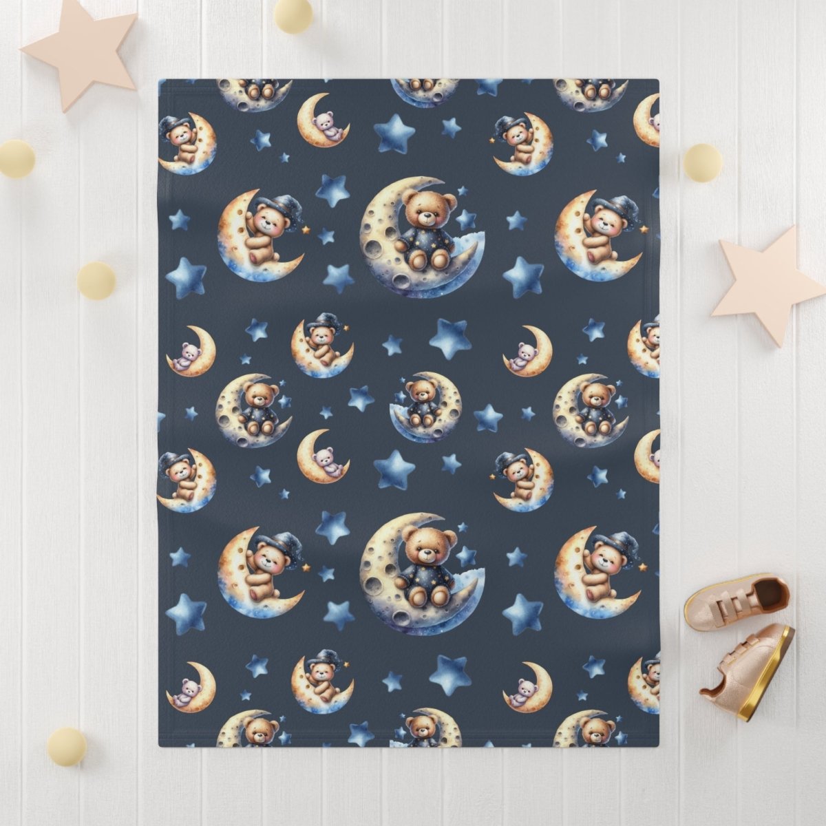 Baby Blanket - Cute Bears on Crescent Moons Design