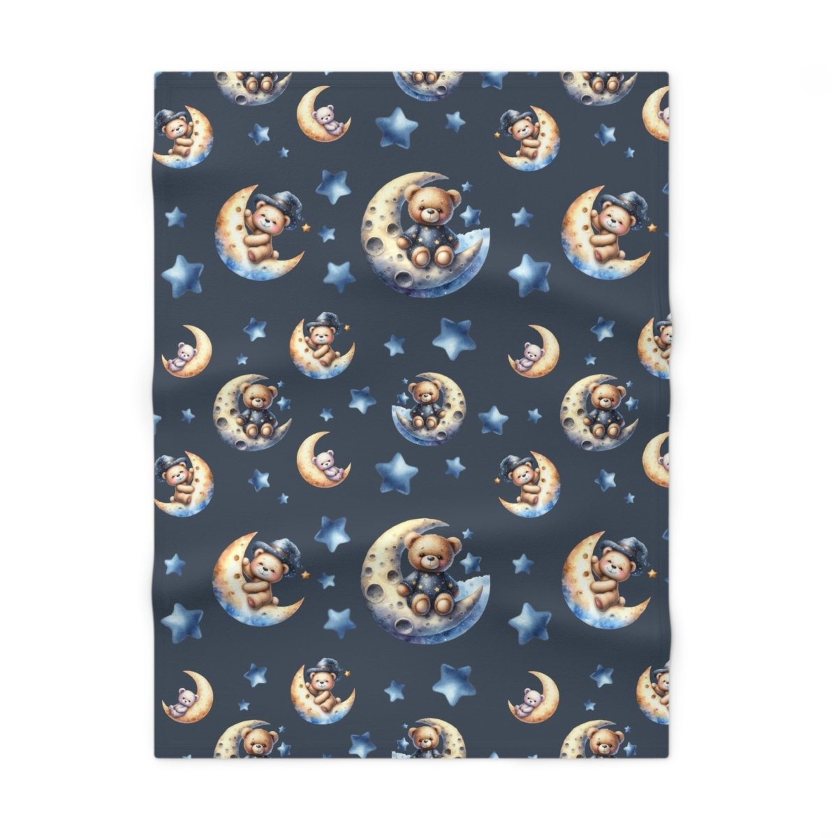 Baby Blanket - Cute Bears on Crescent Moons Design