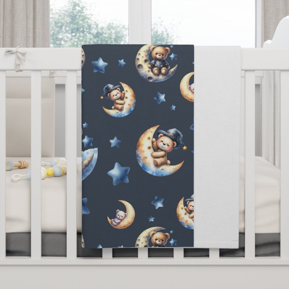 Baby Blanket - Cute Bears on Crescent Moons Design