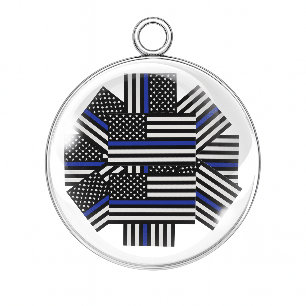 Pendant with American flag design featuring a thin blue line on a white background