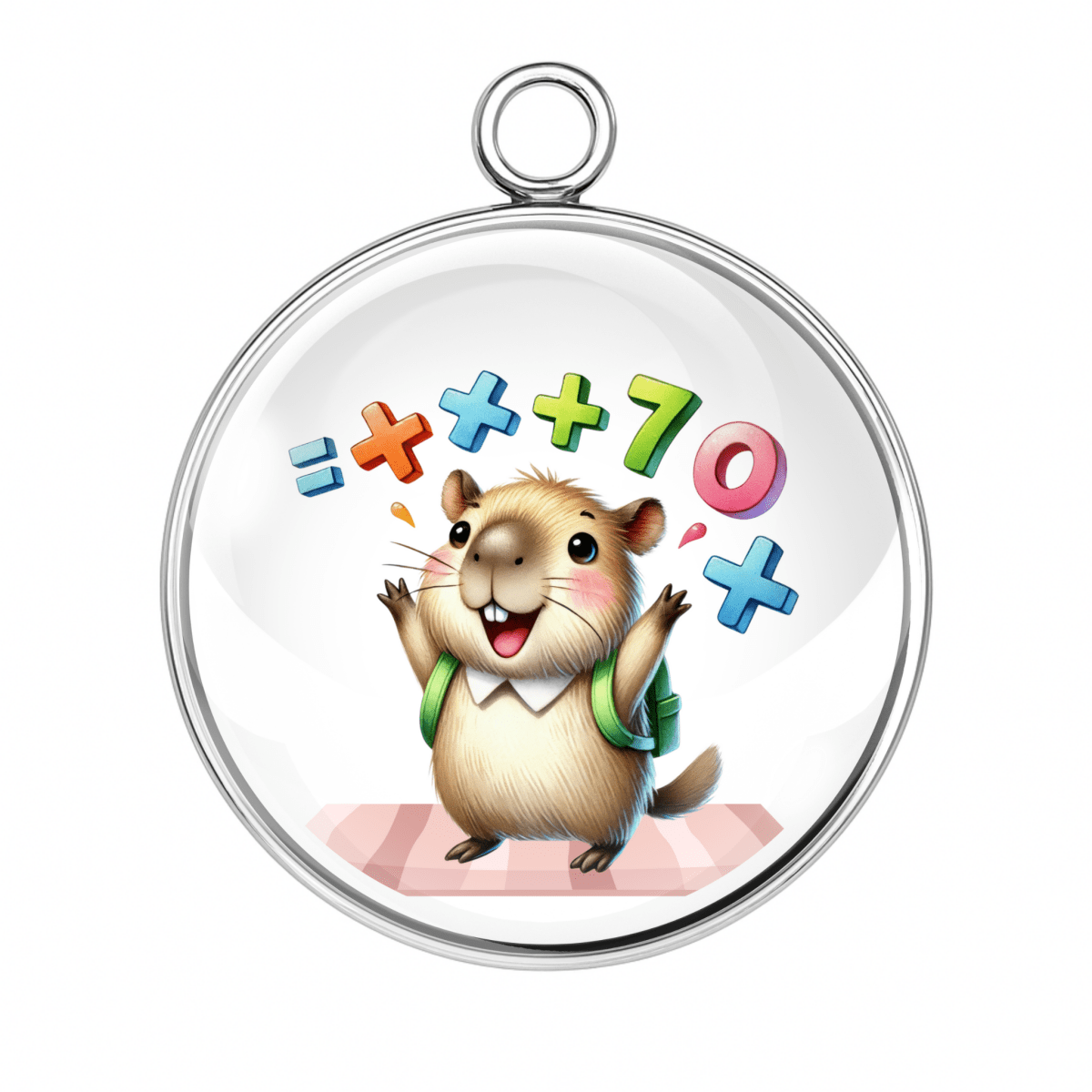 Capybara charm with colorful math numbers and symbols.