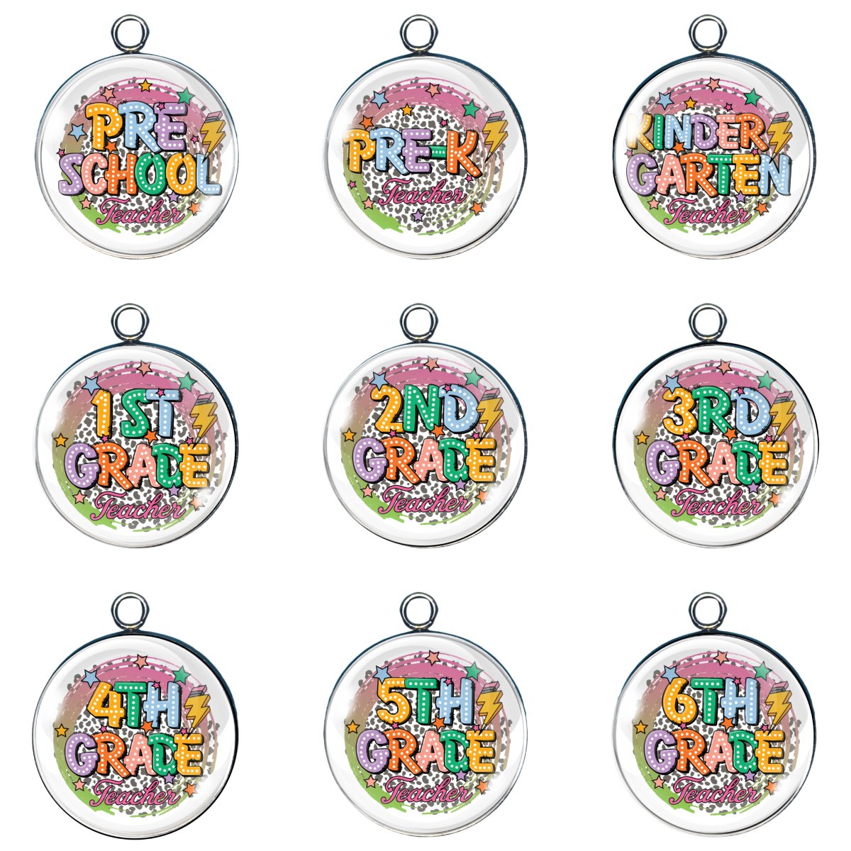 9 teacher glass cabochon charms