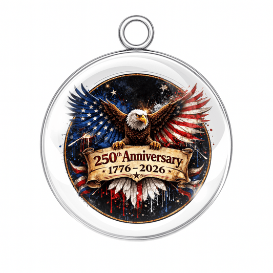 Bald Eagle USA 250th Anniversary Charm – 1776–2026 American Independence Glass Cabochon Pendant