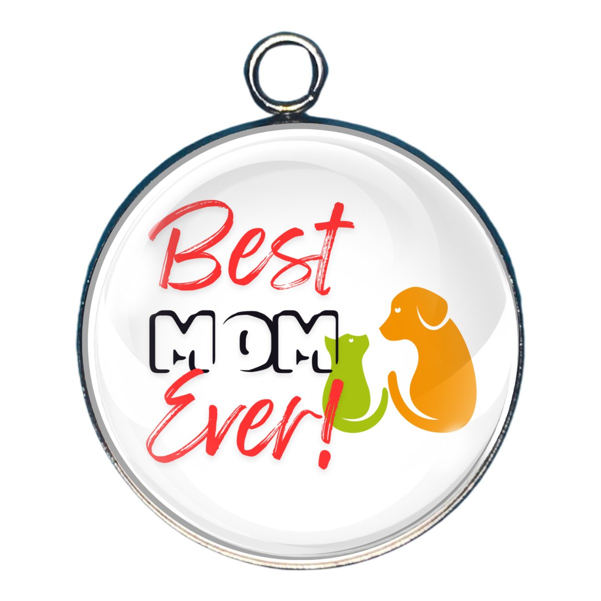 Charm with a puppy and a kitty and the words 'Best MOM ever!' on it