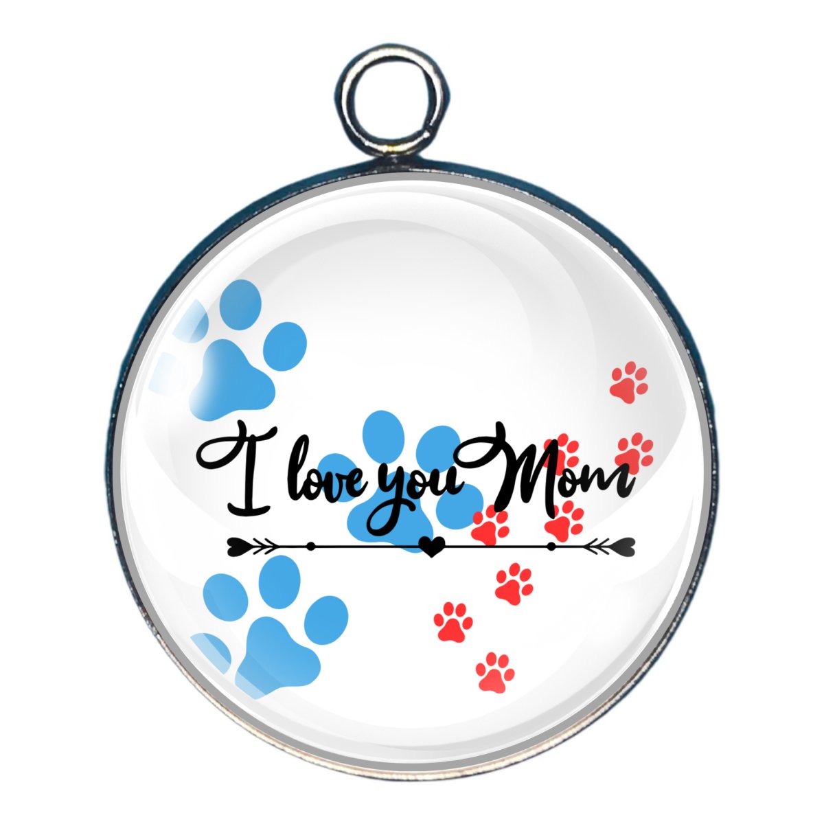 Charm with 'I love you Mom' and puppy / kitty footprints on it.