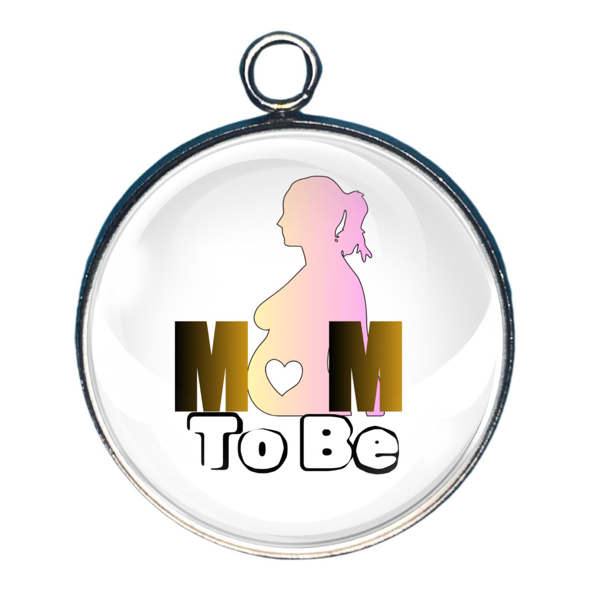 charm with a sillouette of a pregnant woman with an M on each side. and the words To Be on it.