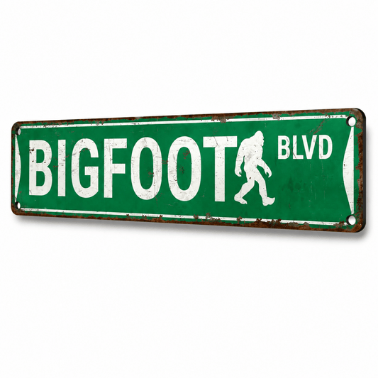 Green and white rustic Bigfoot blvd sign 4"x16"
