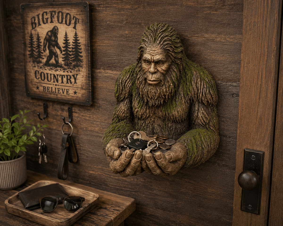 Bigfoot Catch-All Holder – Rustic Sasquatch Key, Coin & Trinket Organizer
