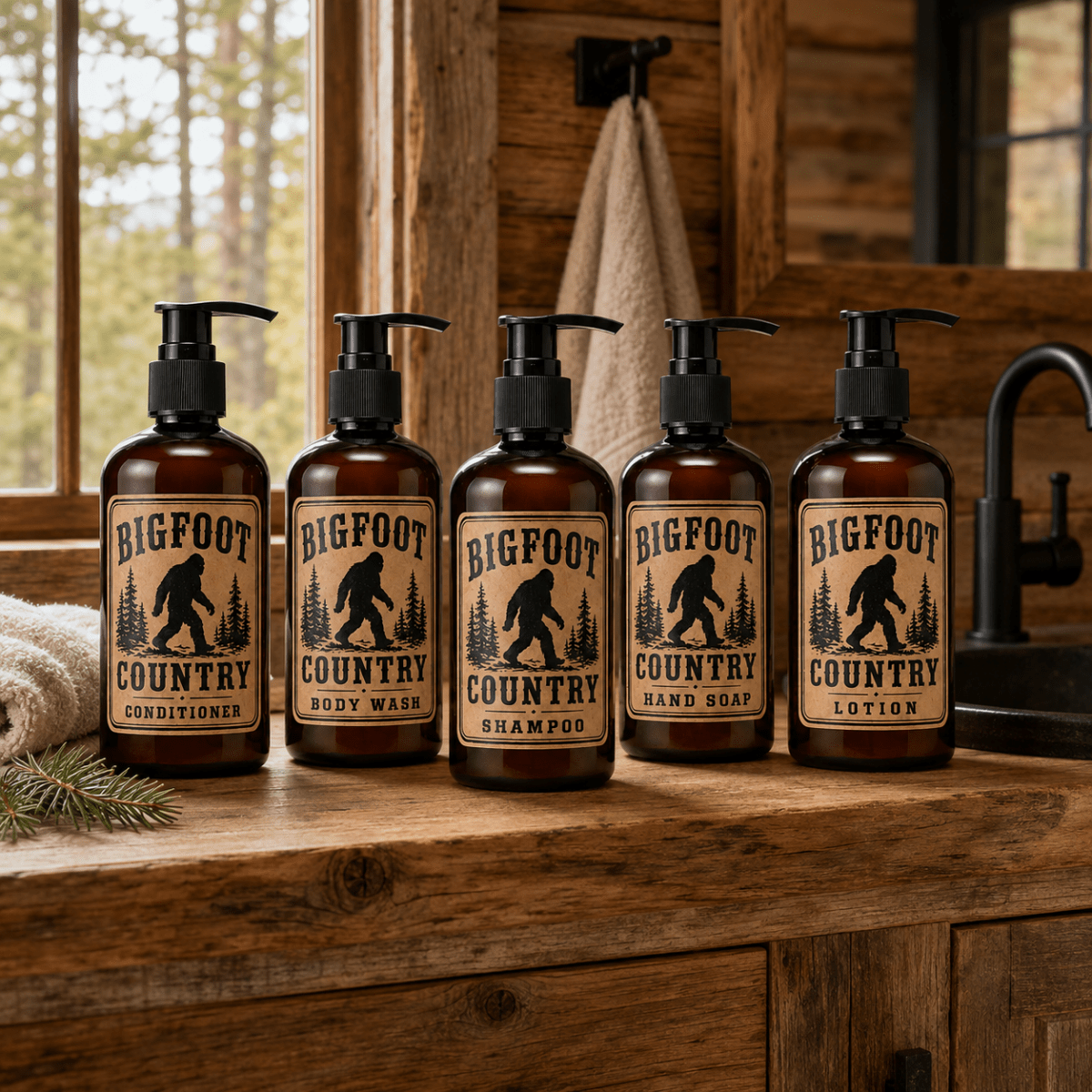 Bigfoot Country Bathroom Pump Bottle Set of 5 – Empty Refillable Dispensers