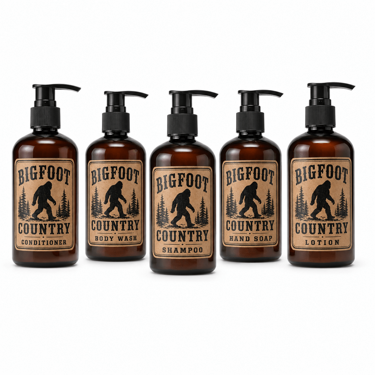 Bigfoot Country Bathroom Pump Bottle Set of 5 – Empty Refillable Dispensers