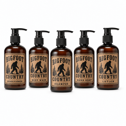 Bigfoot Country Bathroom Pump Bottle Set of 5 – Empty Refillable Dispensers