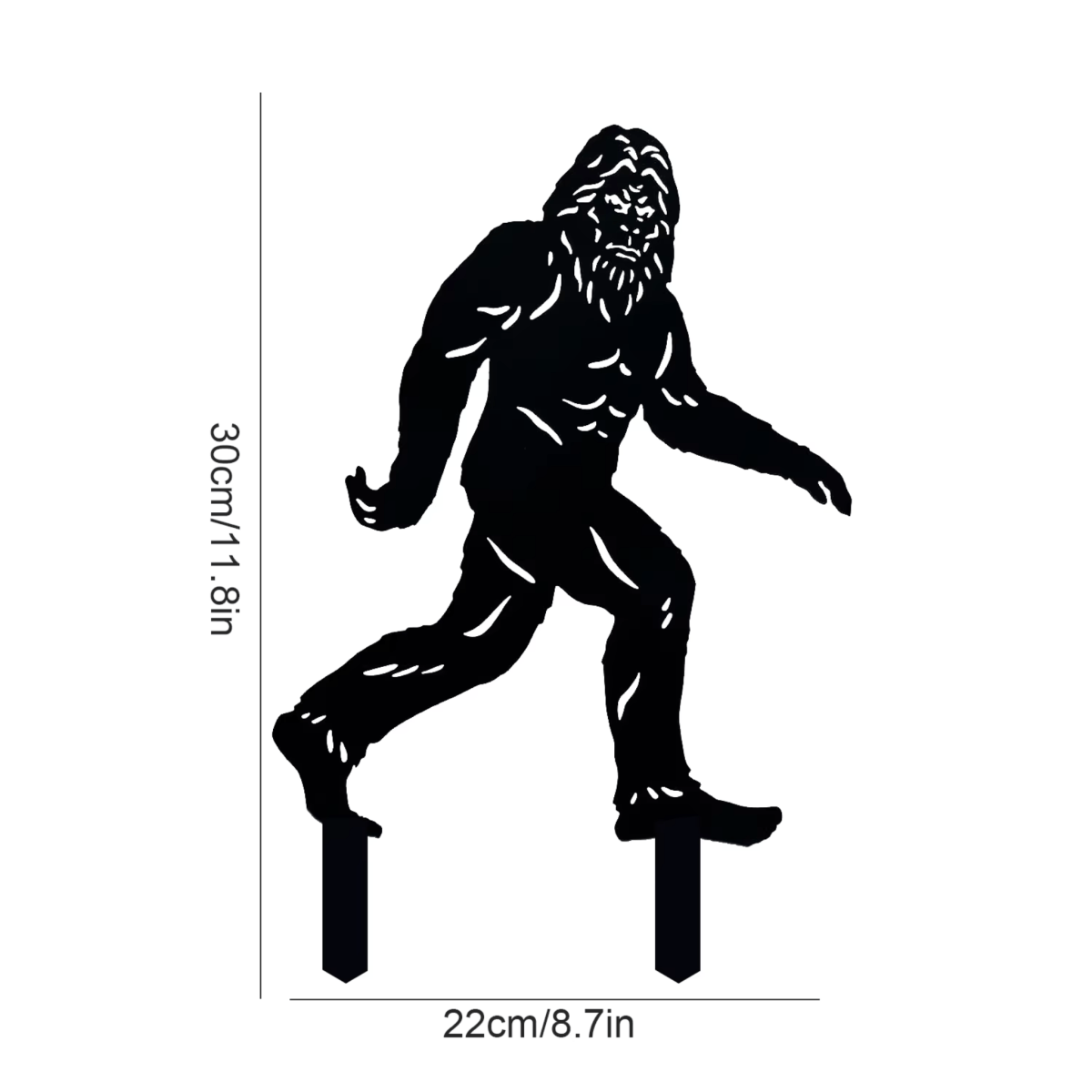 bigfoot garden stake dimensions, 11.8" tall by 8.7" wide