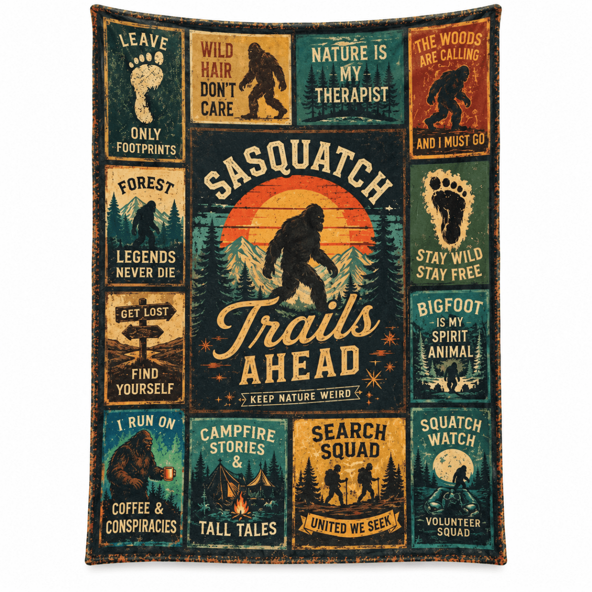 Bigfoot Sasquatch Blanket 60" x 80" – Soft Flannel Cryptid Throw, Cozy Forest Cabin Decor
