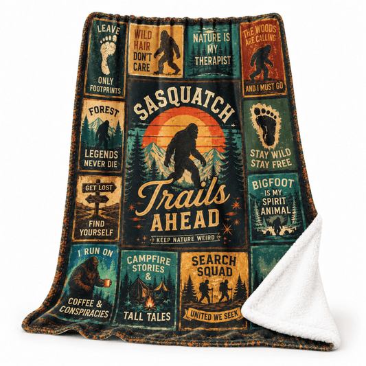 Bigfoot Sasquatch Blanket 60" x 80" – Soft Flannel Cryptid Throw, Cozy Forest Cabin Decor