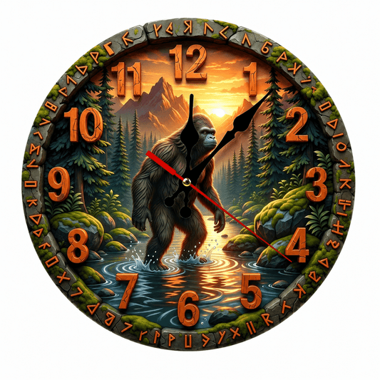 Bigfoot Sasquatch Wall Clock 9.8" Rustic Cabin Forest Decor Battery Powered