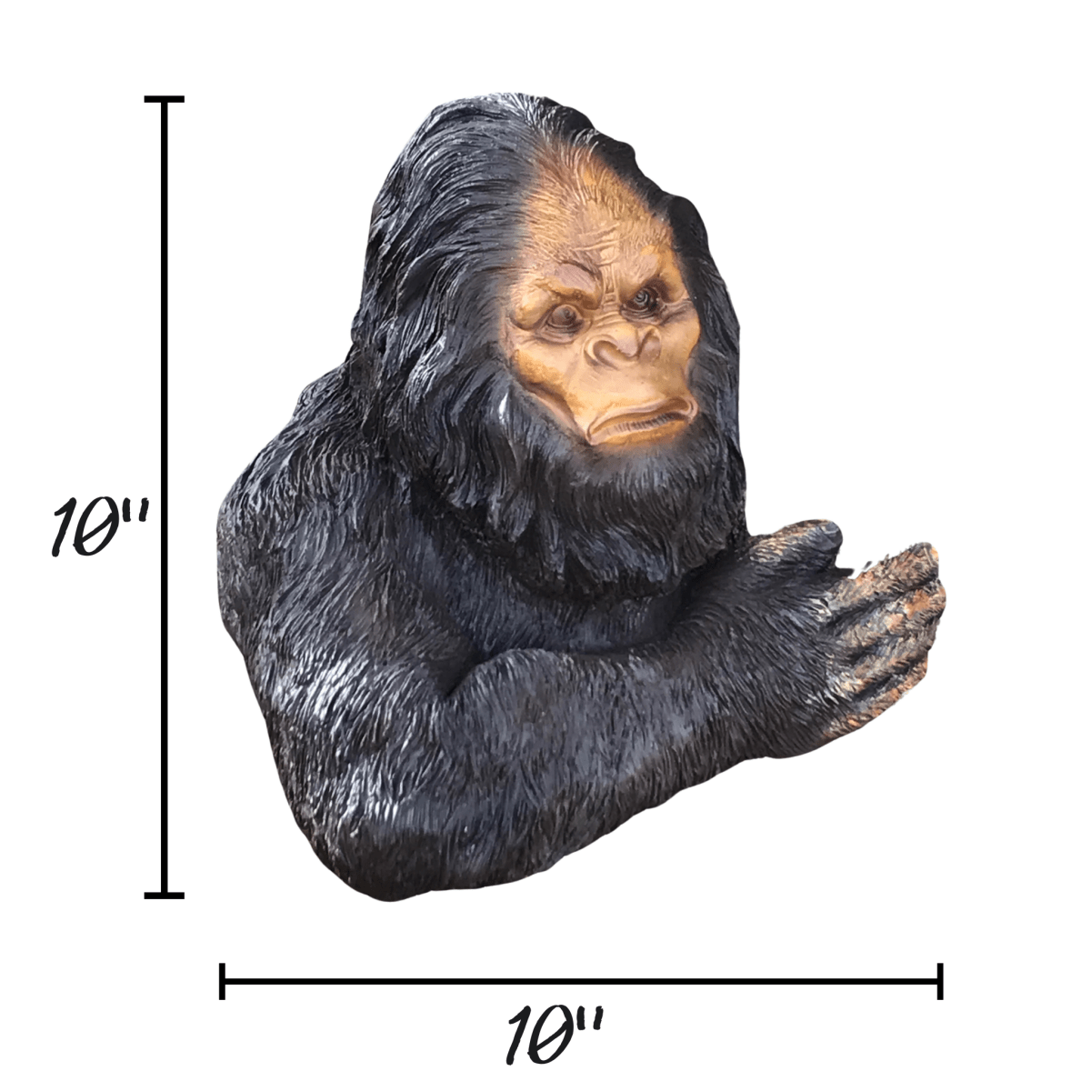 Model of a bigfoot figure with measurements on a white background