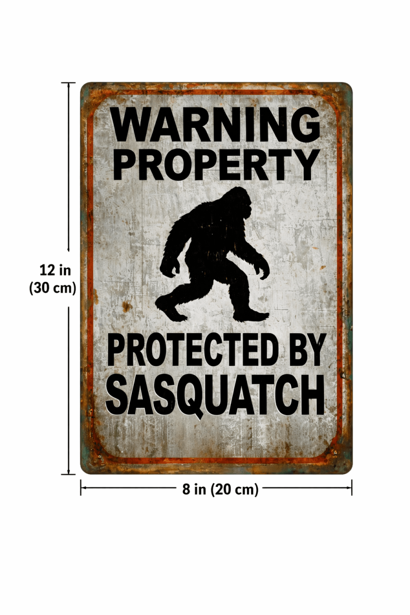 Bigfoot Warning Sign Protected By Sasquatch Metal Tin Wall Decor Cabin Sign
