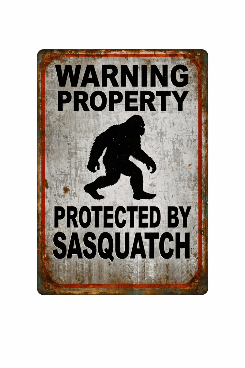 Bigfoot Warning Sign Protected By Sasquatch Metal Tin Wall Decor Cabin Sign