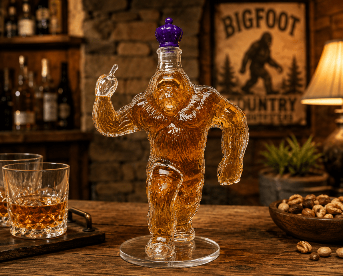 Bigfoot Whiskey Decanter Purple Crown  Sasquatch Glass Bottle Bar Decor Man Cave Gift 350ml