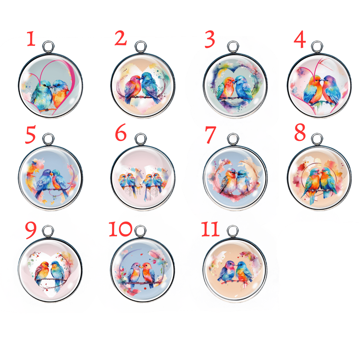 Group of 11 Love Bird Charms