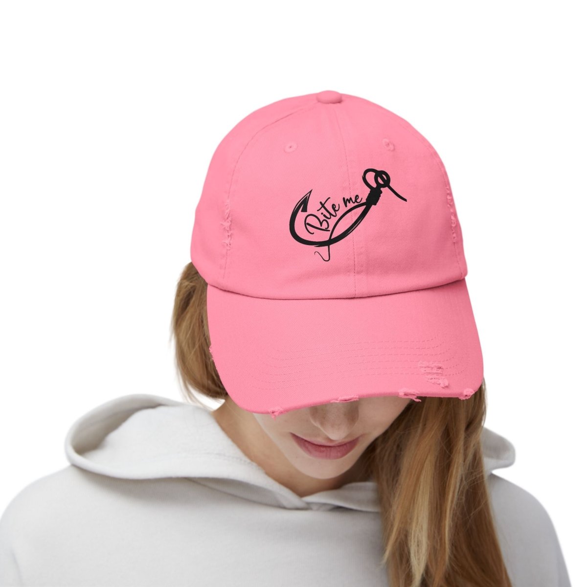 Bite Me Distressed Dad Hat – For Anglers, Sass Queens & Salty Legends