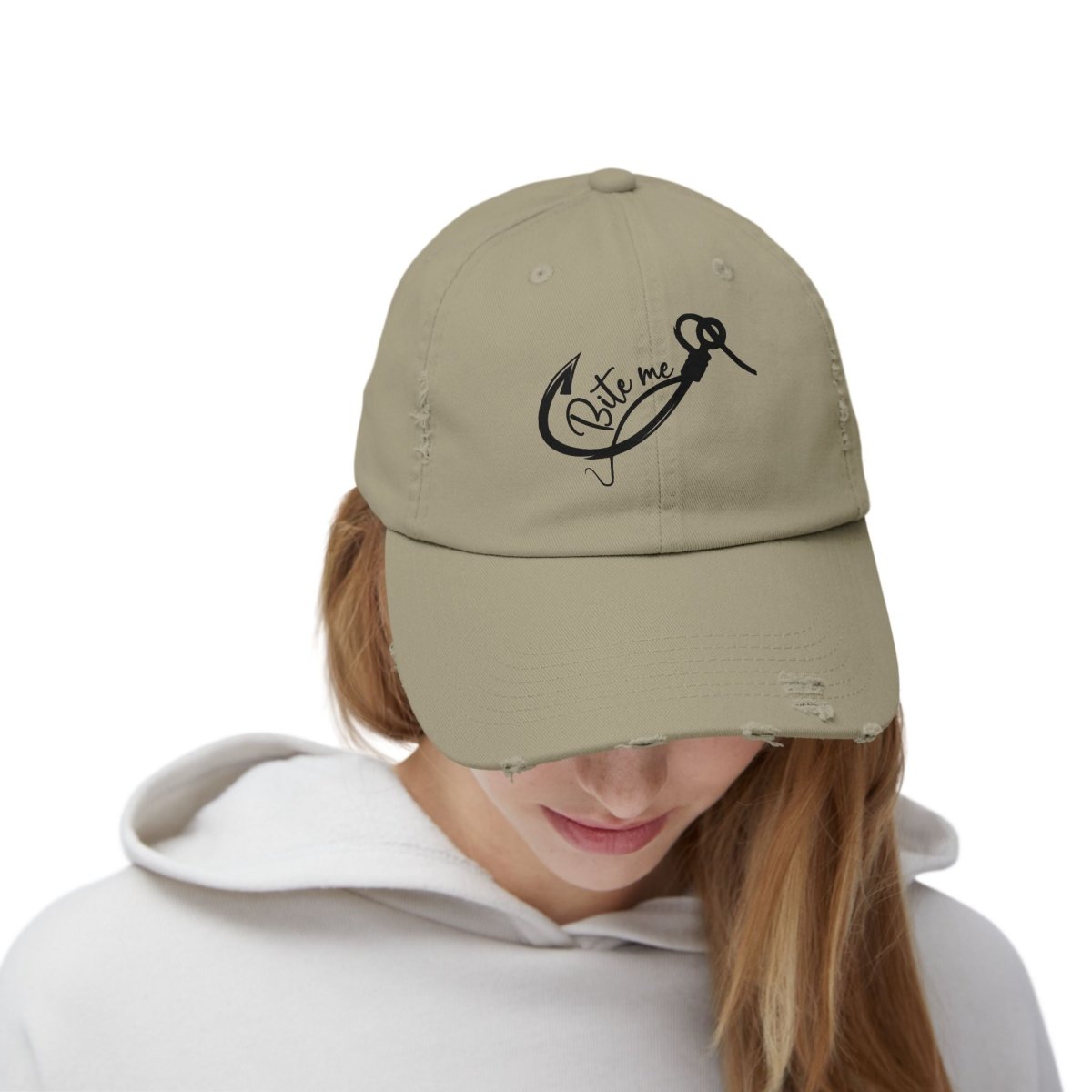 Bite Me Distressed Dad Hat – For Anglers, Sass Queens & Salty Legends