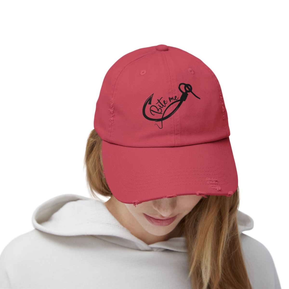 Bite Me Distressed Dad Hat – For Anglers, Sass Queens & Salty Legends