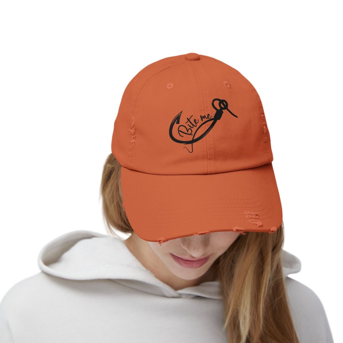 Bite Me Distressed Dad Hat – For Anglers, Sass Queens & Salty Legends