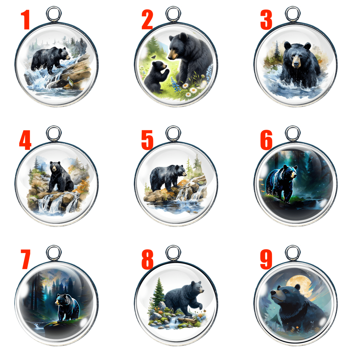 Black Bear Charms, Color, Glass Cabochon Charms