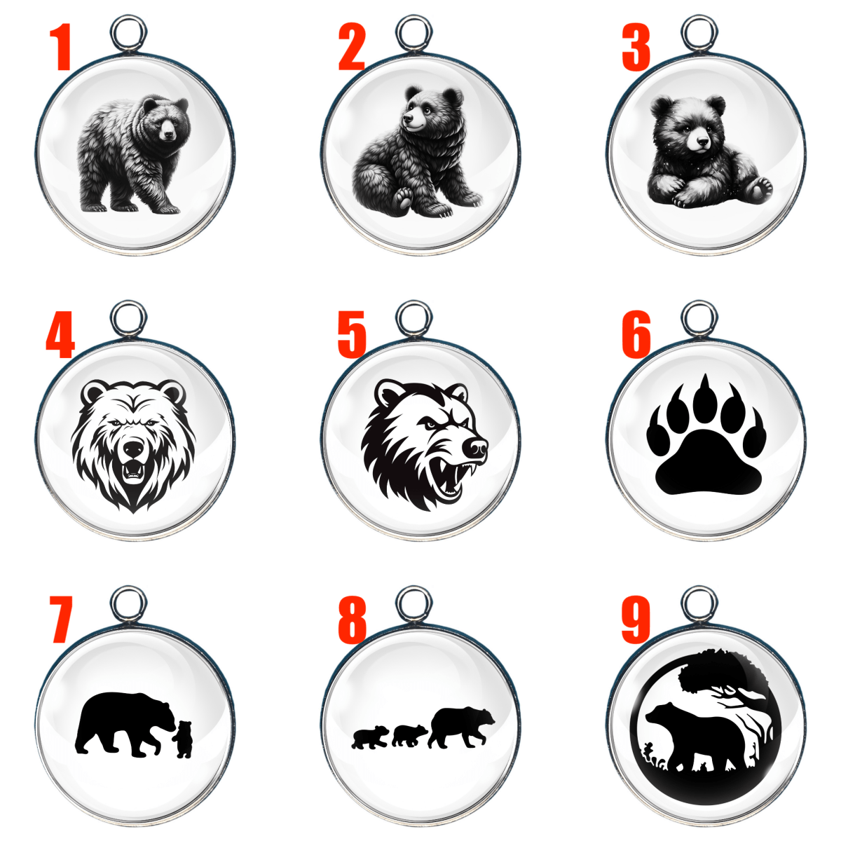 Black Bear Silhouettes Glass Cabochon Charms