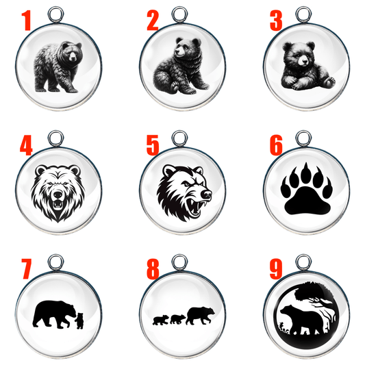 Black Bear Silhouettes Glass Cabochon Charms