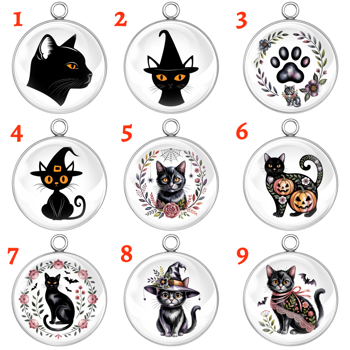 🎃🐾 Black Cat Halloween Glass Cabochon Charms – Spooky Cute Jewelry & Craft Supplies 🐾🎃