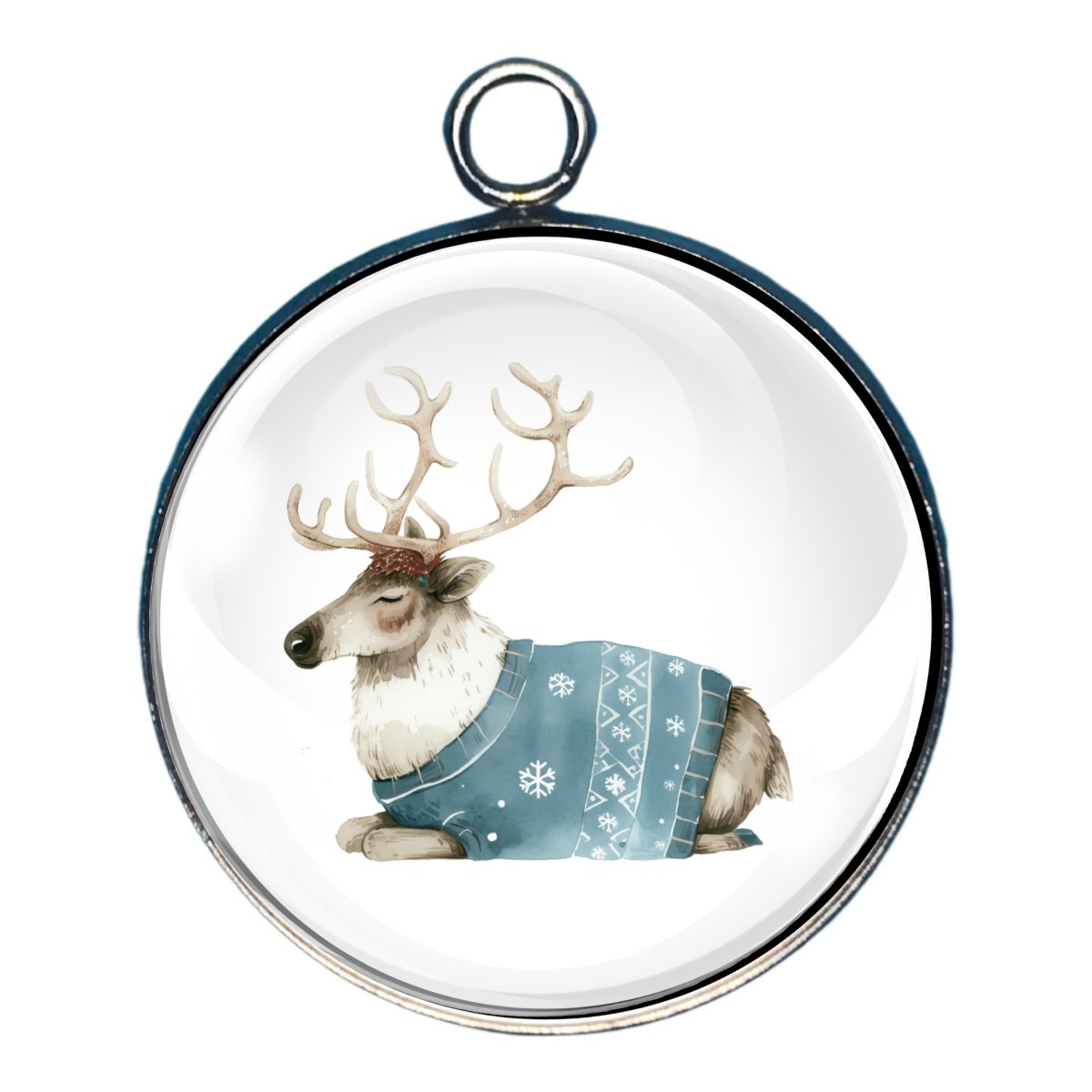 Charm of a reindeer wearing a blue christmas sweater