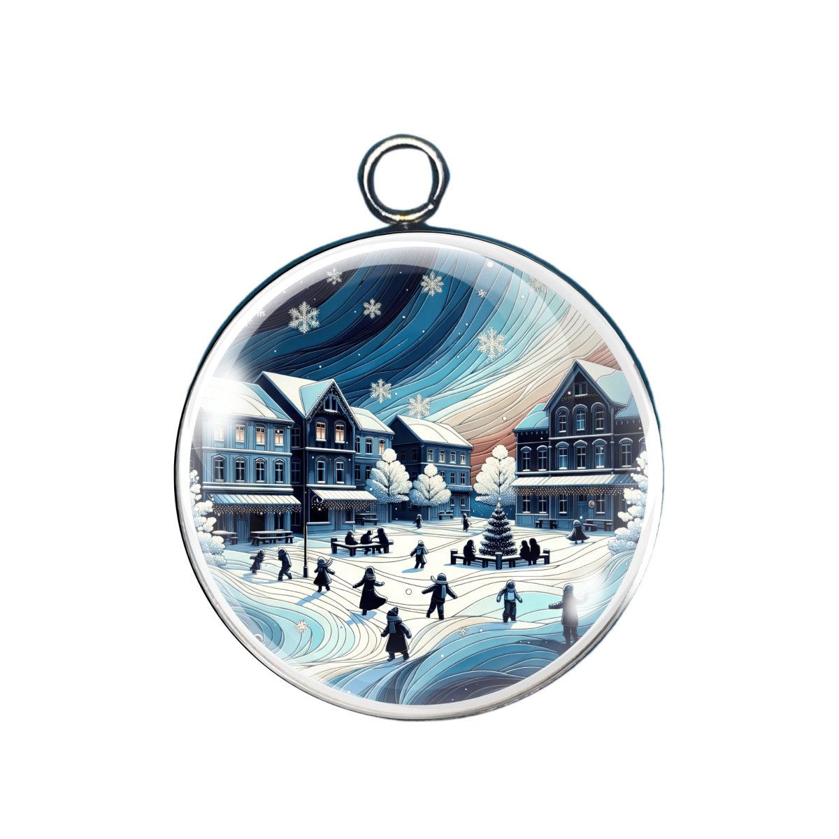 blue holiday glass cabochon charm