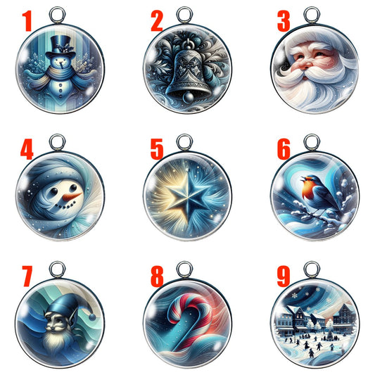 9 blue hliday glass cabochon charms