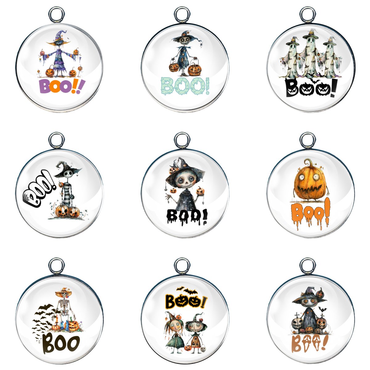 9 Boo glass cabochon charms