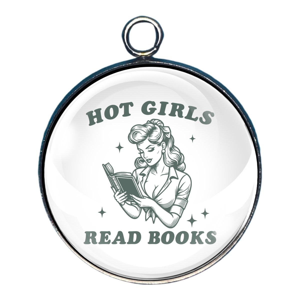 Charm of a girl reading a book and the words 'hot girls read books'