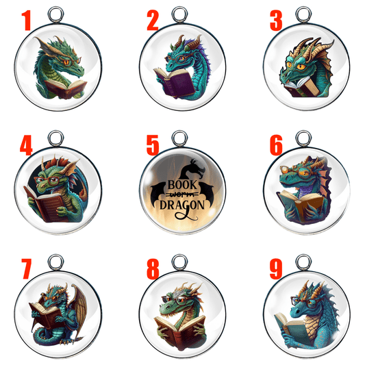 Book Reading Dragons Glass Cabochon Charms