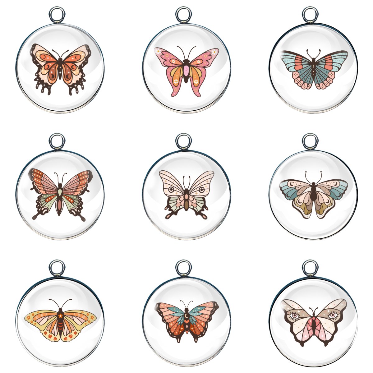 9 butterfly glass cabochon charms