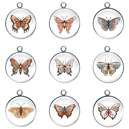 9 butterfly glass cabochon charms