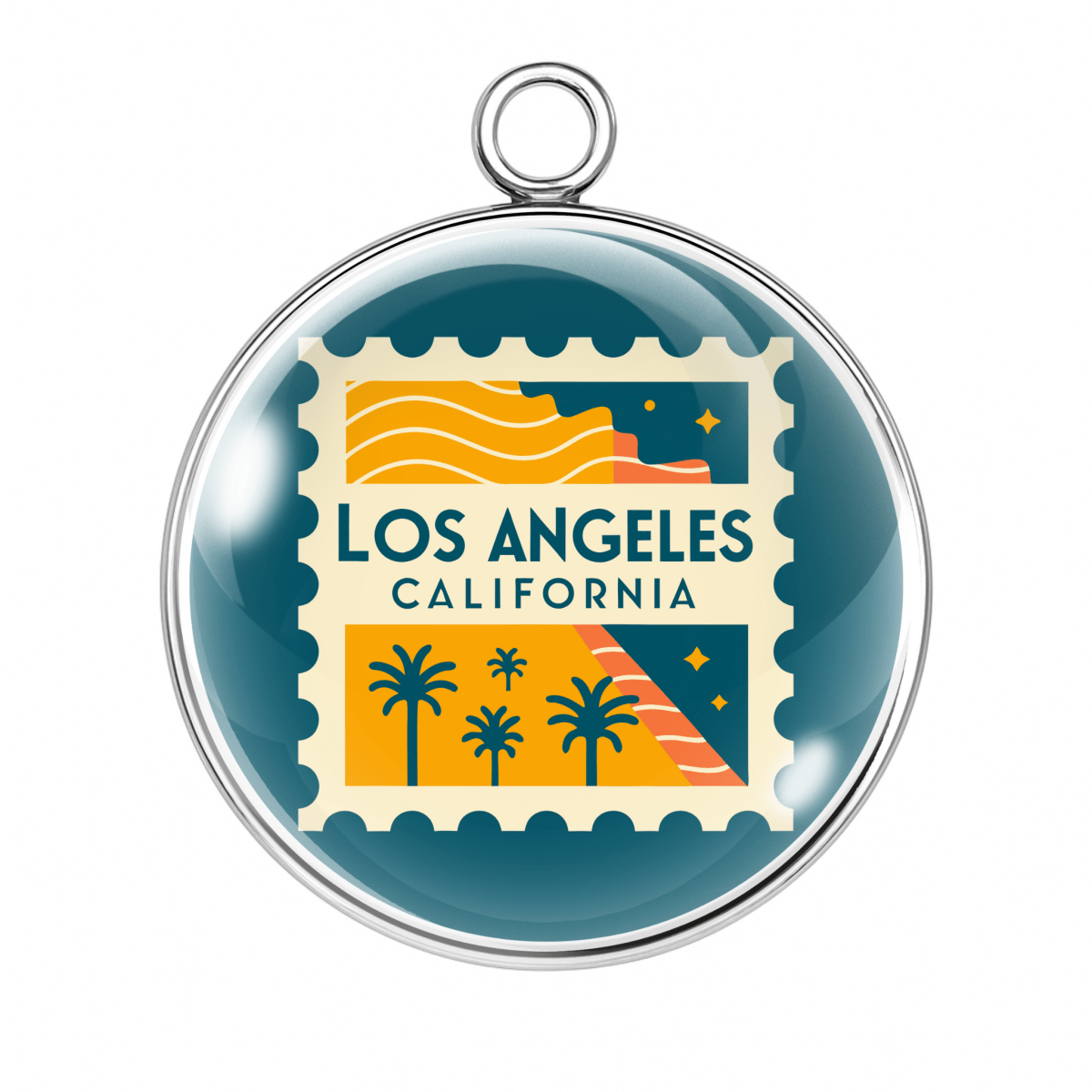 Pendant with 'Los Angeles California' postage stamp design 