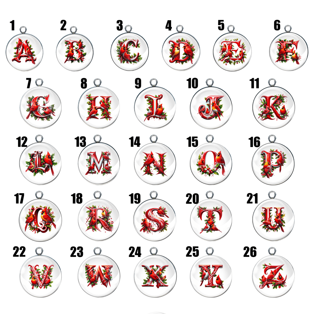 Cardinal Alphabet Charms