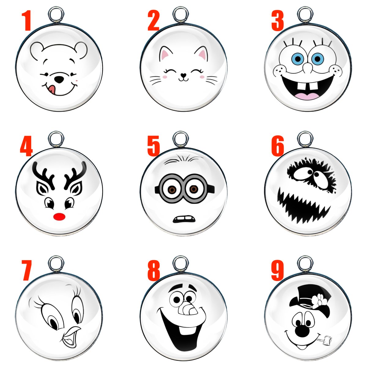 9 Cartoon face glass cabochon charms