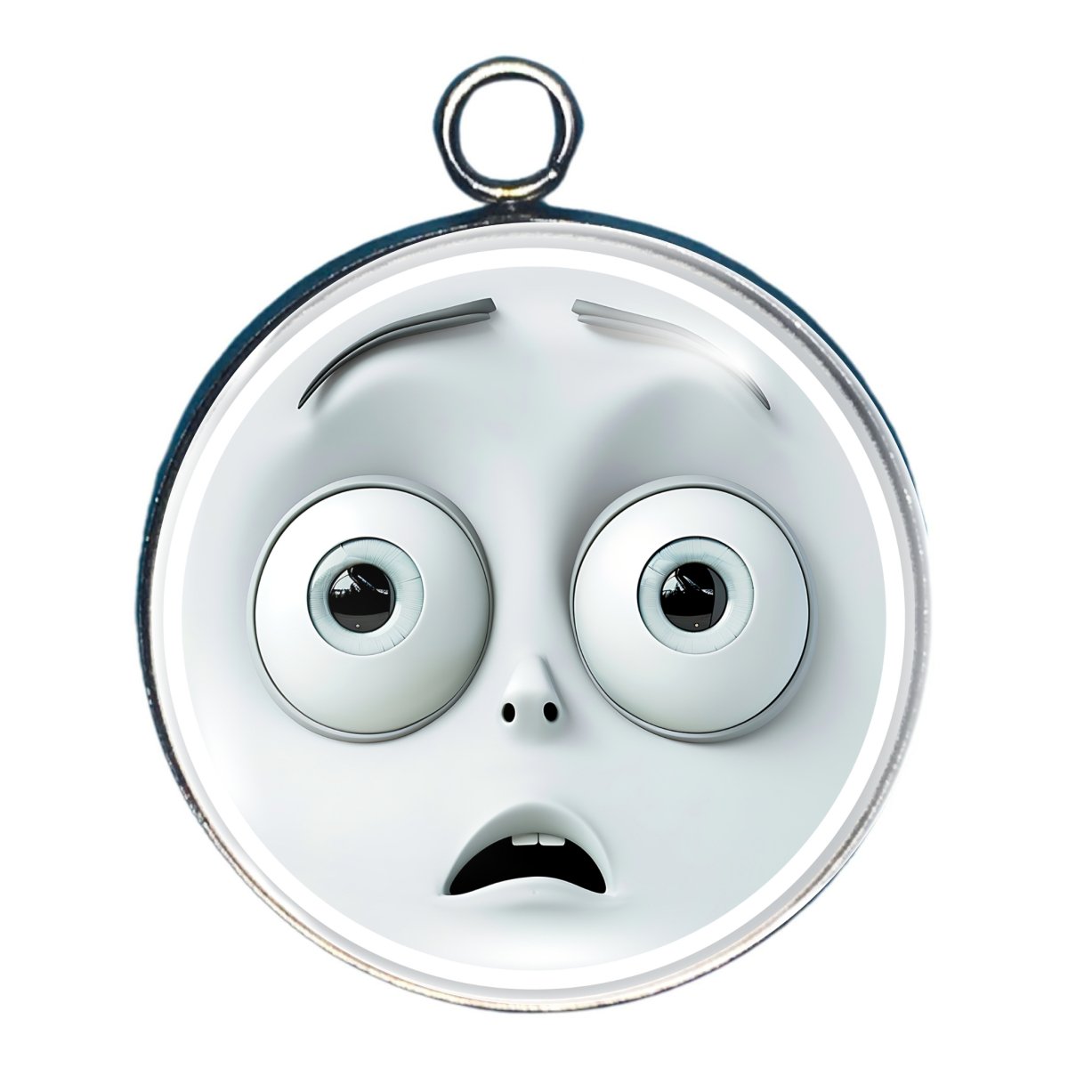 charm depicting a cartoon style scared face