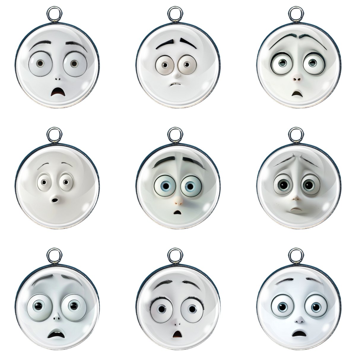 Group of 9 charms of cute funny cartoon faces