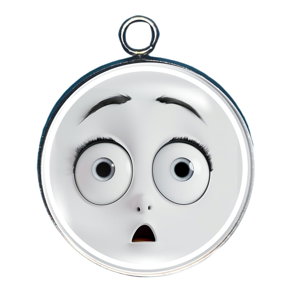 charm depicting a cartoon style shocked face